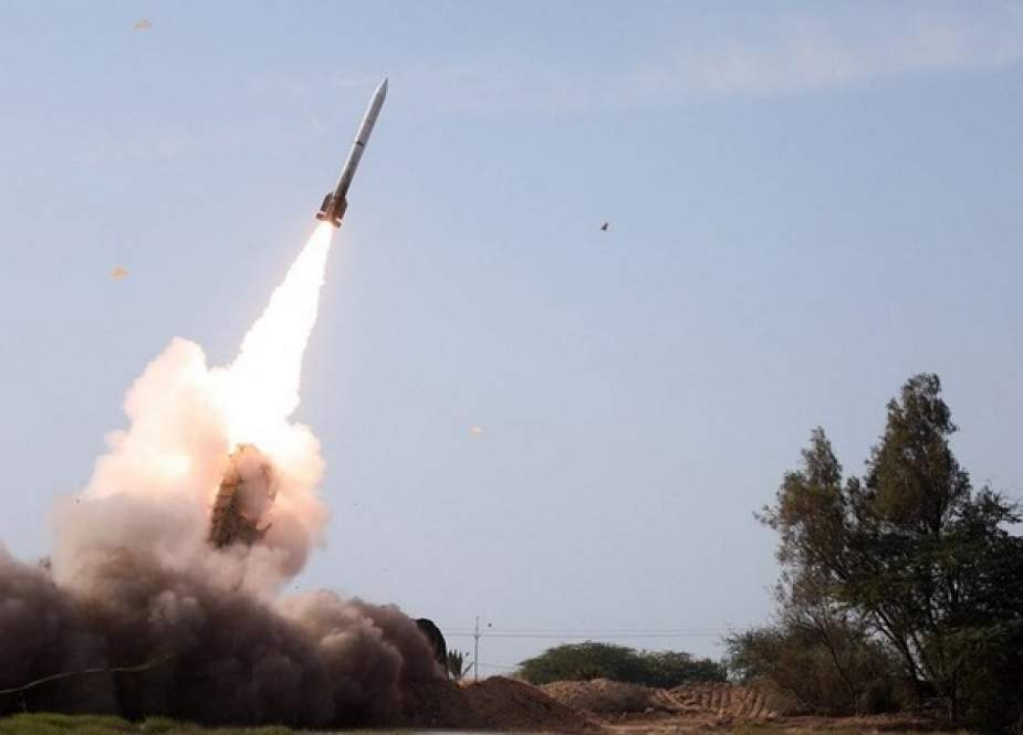 The Iranian Army launches a missile during a military drill at an undisclosed location in southern Iran