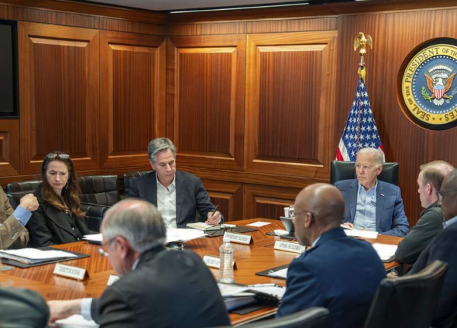 US President Joe Biden, along with members of his national security team