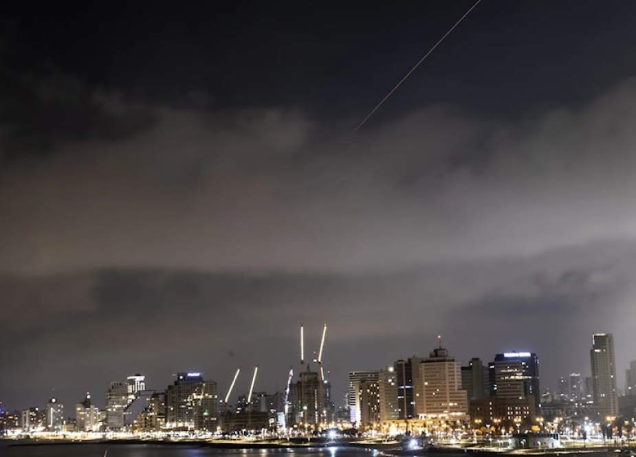 Rockets are seen in the skies of Tel Aviv, Israel
