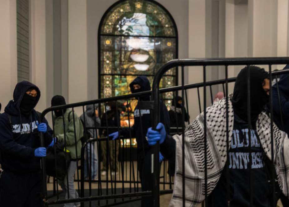Pro-Palestine activists barricade themselves inside Hamilton Hall at Columbia University in New York, US