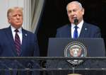 Donald Trump watches as Benjamin Netanyahu speaks at the White House in Washington DC