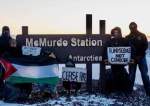 Students stand at McMurdo Station in Antarctica protesting the Israeli genocide in Gaza