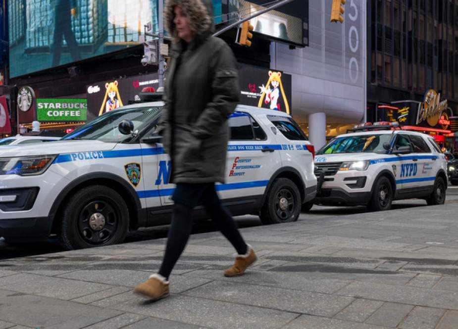 A police vehicle sits in Times Square in New York City