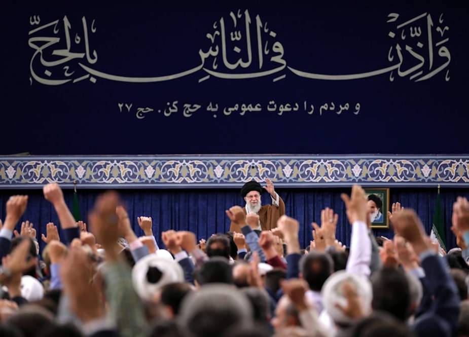 Iranian Leader Sayyed Ali Khamenei meeting with Iranian officials overseeing Hajj pilgrimage affairs and pilgrims bound for Saudi Arabia