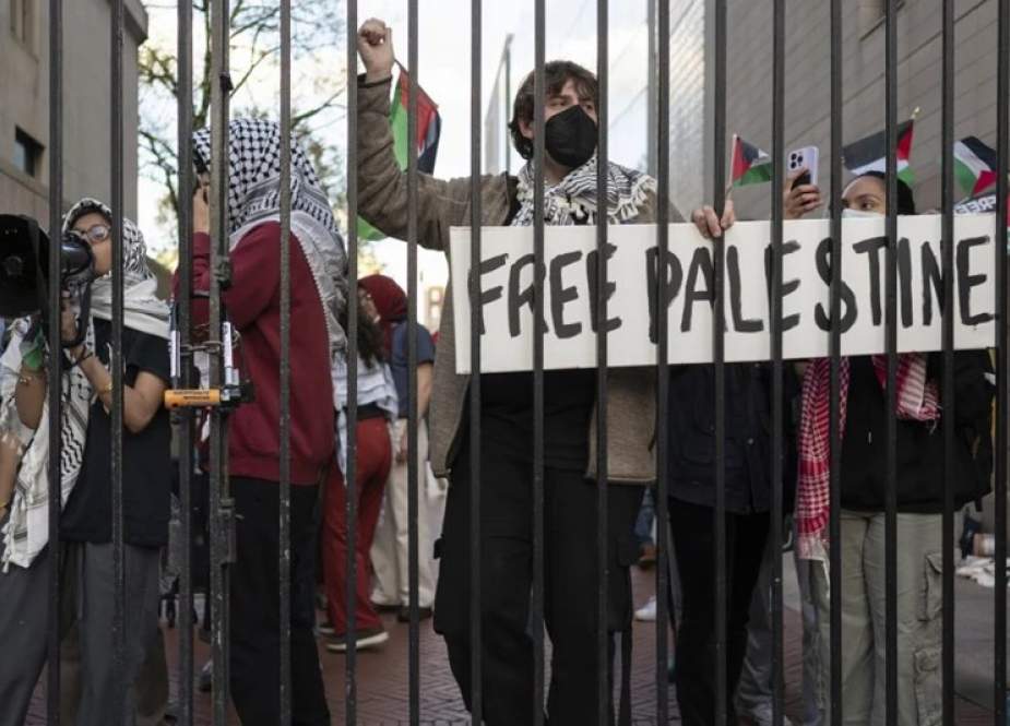 Palestinian supporters and students protest outside Columbia University