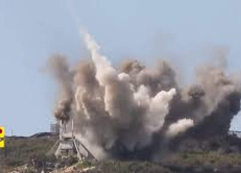 the moment Hezbollah fighters attacked the al-Raheb Israeli military site on the border with occupied Palestine with Burkan rockets