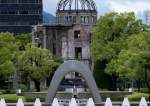 The Cenotaph for the Victims of the Atomic Bomb and the Atomic Bomb Dome are seen at the Peace Memorial Park in Hiroshima